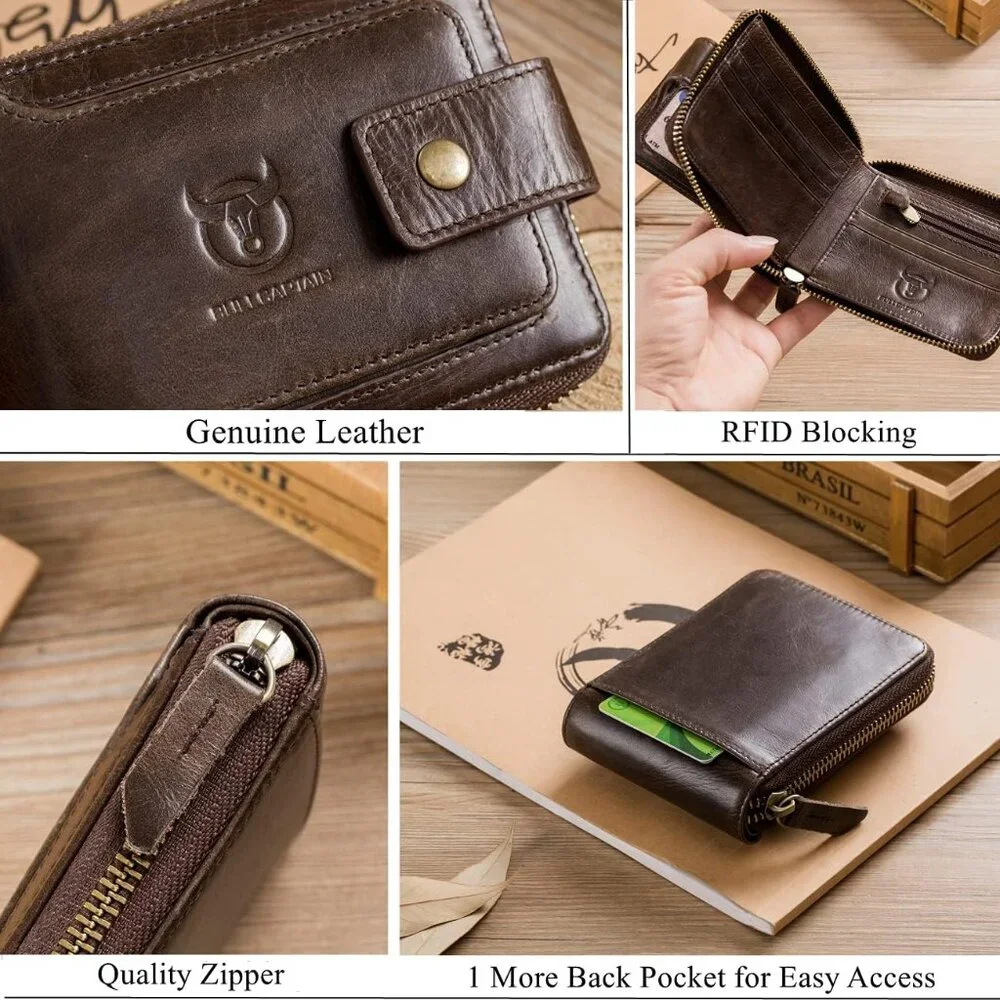 Genuine Leather Wallet for Men Large Capacity ID Window Card Case